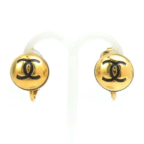 CHANEL Earrings Coco Mark Metal Gold Black Women's e60348a